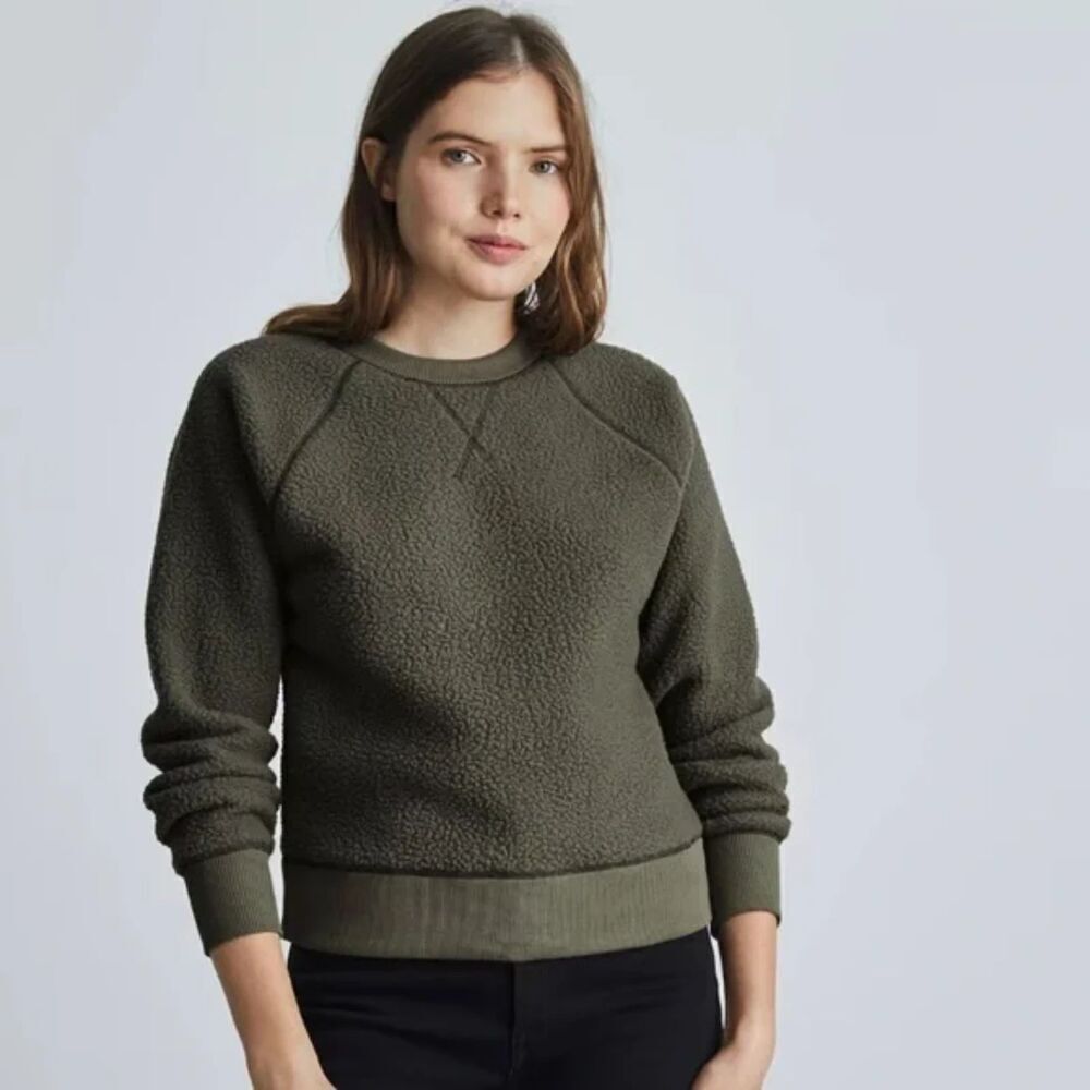 EVERLANE Green Fleece Crew Neck Raglan Pullover Sweater Sweatshirt Size Small